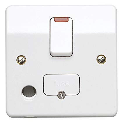 MK White DP Switched Connection Unit 13A Front Flex Outlet with Neon